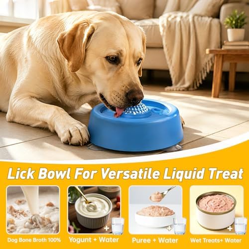 Dog Lick Bowl with Rolling Ball, Interactive Slow Feeder Bowl for Liquid Treats, Yogurt, Bone Broth & Wet Food, Non Slip Dog Enrichment Toy to Reduce Anxiety & Slow Eating for Small Medium Large Dogs