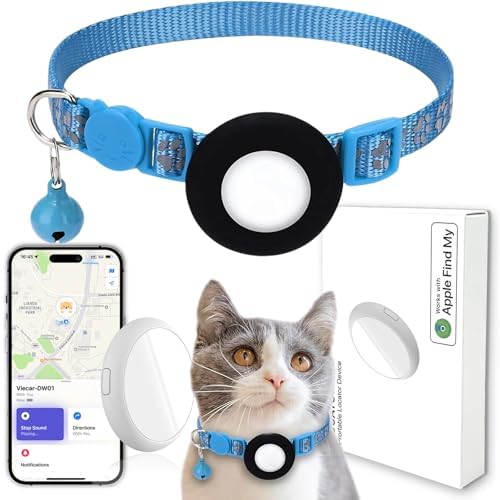 GPS Tracker for Cats, Mini GPS Pet Tracker with Collar, IPX8 Waterproof Cat Trackers Collar,No Monthly Fee,Work with Apple Find My(iOS Only),Smart Trackers for Pets-Blue-2