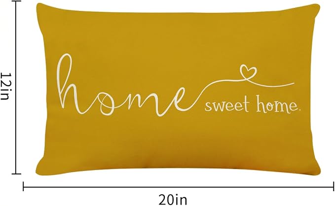 Home Sweet Home Quotes Farmhouse Pillow Covers 12x20 Inch, Decorative Throw Cushion Case, Housewarming Gift, Yellow