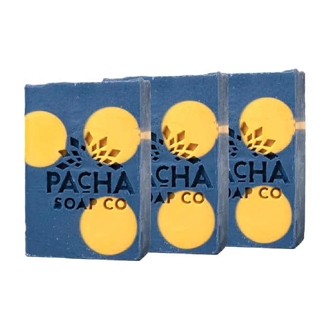 Pacha Soap Co. Bar Soap, Lavender & Blue Tansy, 3-Pack (4 oz ea) - Premium, Handcrafted, Hydrating, Natural Face Wash, Hand Cleanser, Body Wash, Soothing Essential Oils