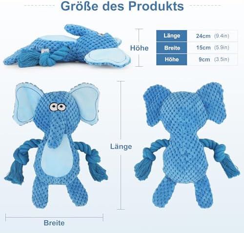 Dog Toys, Dog Squeaker Toys with Crinkle Paper (Blue Elephant)