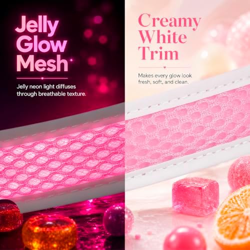 Multicolor LED Dog Collar USB-C Rechargeable, Light Up Dog Collar, Rainbow Gradient Glowing Dog Collar with 4 Light Modes, Adjustable Candy Mesh Pet Collar(Pink, Small)