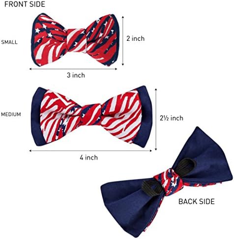 Blueberry Pet 2 Patterns Patriotic Spirits American Flag USA Adjustable Bowtie Red Dog Collar - Handmade Bow Tie w/Jacquard Weave Fabric, Small, Neck 12"-16"