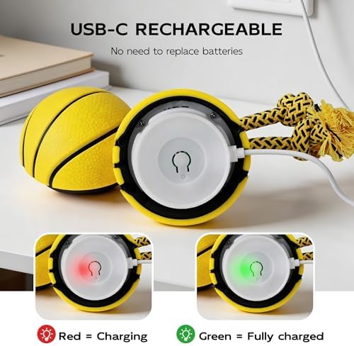 Pet Prime Interactive Dog Ball Toy with Rope,Rechargeable Automatic Rolling Ball with Motion Activated,3 Play Modes for Medium/Large Dogs, Self-Moving Toy to Keep Pets Busy and Entertained Yellow