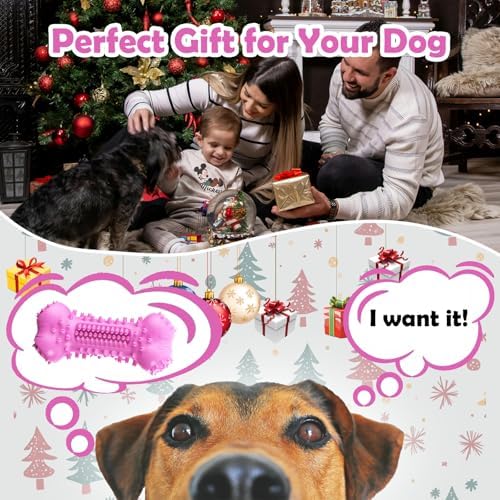 Toothbrush Dog Chew Toy, Stick Bone for Dog Teeth Cleaning, Tooth Brushing, Teething Chew Toys, Interactive Treat Dispenser Toy & Bite and Brush Toy for Medium and Large Dogs - Pink