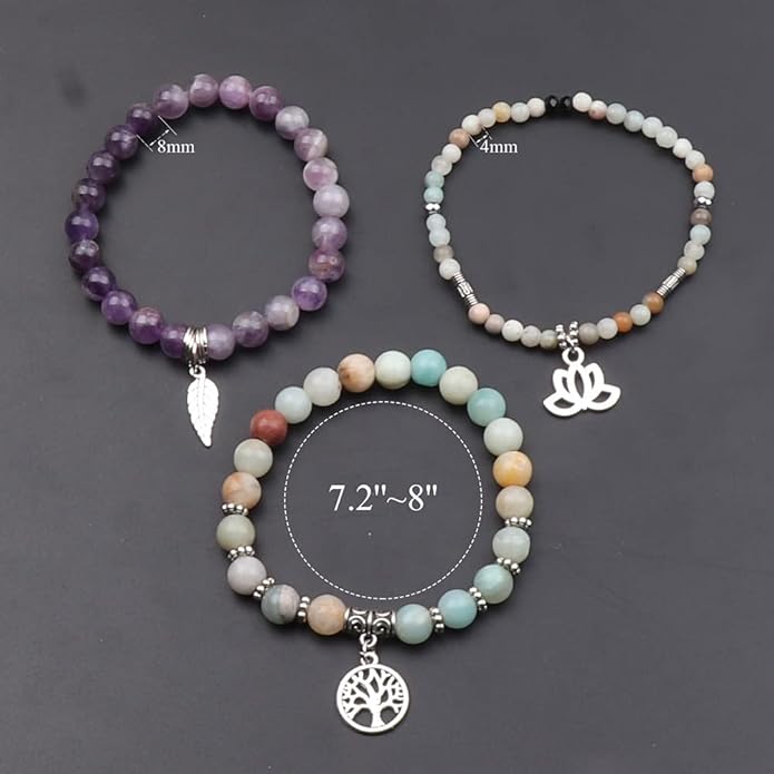 UEUC Tree of Life Yoga Healing Stone Bracelets,Multilayer Lotus Chakra Stone Reiki Bracelet Sets,Anxiety Crystal Natural Stone,for Women Stress Relief