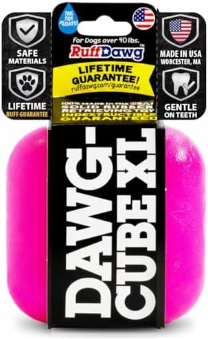 Ruff Dawg Cube XL 3.5 Indestructible Dog Toy, Pink – Heavy-Duty Rubber Fetch & Chew Toy for Aggressive Chewers – Erratic Bounce, Floats, BPA & Latex Free – Made in USA