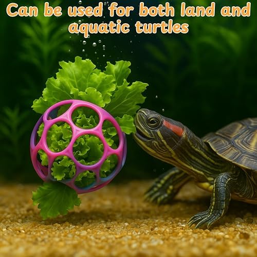 Aquatic Turtle Feeder Treat Ball Toys, Floating Turtle Feeder Ball, Aquatic Tortoise Enrichment Toys, Aquarium Toy For Turtles, Aquarium Accessories, Tortoise Habitat Accessories (Purple, 3.7'')