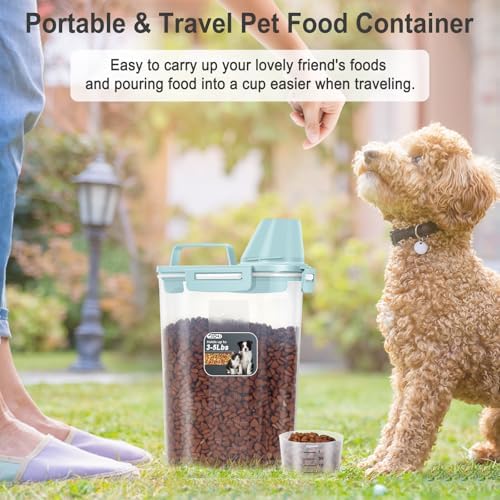 Dog Cat Food Storage Container with Cup (Dry Blue, 2.5L)