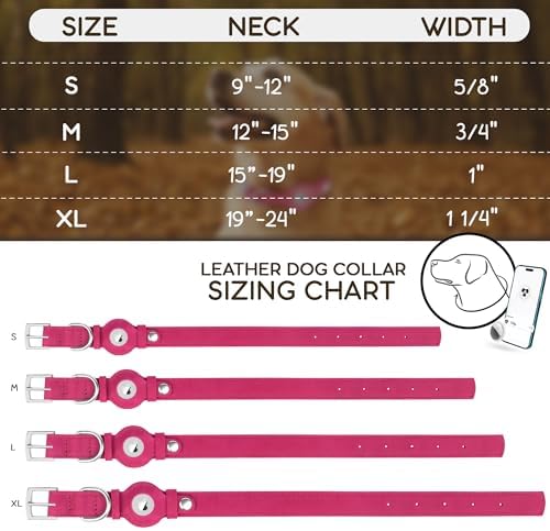 Leather Dog Collar with Airtag Holder - Apple Air Tag Dog Collars - Soft Tracking GPS Pet Collar for Small Medium Large Dogs Breed Puppy (Pink, XL, 19"-24" Neck Fit)