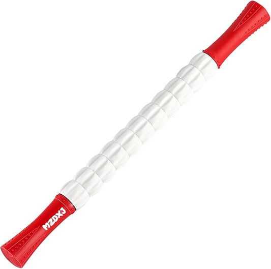 Muscle Roller Massage Roller Stick- Deep Tissue Fascia Blaster for Myofascial Pain Relief, Lymphatic Drainage & Body Sculpting, Handheld Physical Therapy & Recovery Tool (Red White-20 inch)