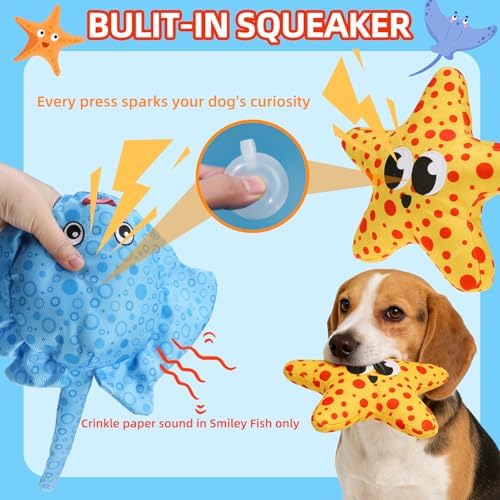 PUPTECK Floating Pool Toys for Dogs - 2 Pack Squeaky Pet Water Toys for Fetch & Training, Interactive Summer Outdoor for Large Small Medium Dogs, Starfish & Manta Ray