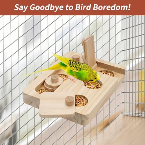 Wooden Bird Foraging Puzzle Feeder for Small Parrots, 7.2 x 5.4 Inch