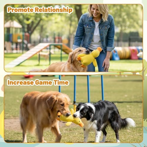 Squeaky Yellow Duck Dog Toy, Indestructible Plush Chew Toy for Small Medium Large Dogs, Durable Floppy Duck Toy to Reduce Anxiety & Destructive Behavior
