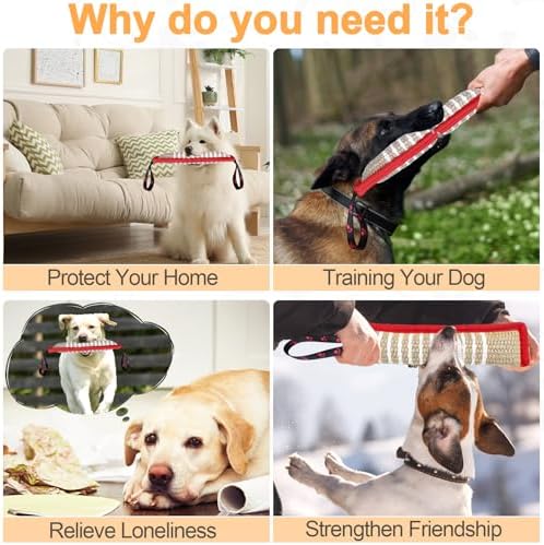 ToLanbbt Dog Tug Toy Dog Bite Jute Pillow Pull Toy with 2 Strong Handles Perfect for Tug of War, Puppy Interactive Play, Tear Resistant Bite Training Toys for Small Medium Large Dogs (Red Footprint)