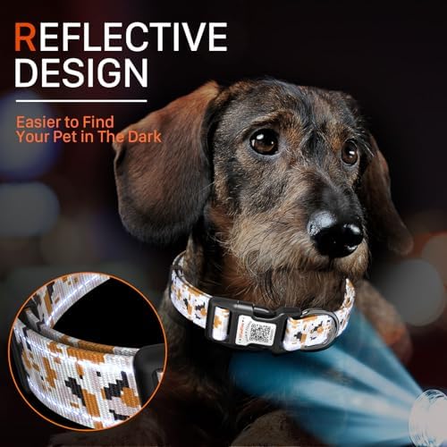 Personalized Dog Collar with QR Code Dog Tag, Camo Green M