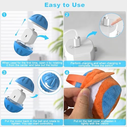 Dog Toys Dog Ball, Durable Motion Active Rolling Balls with Remote Control LED Light, Rubber Peppy Pet Balls for Medium Large Dogs, USB Rechargeable, 3.2-in Diameter (Blue)