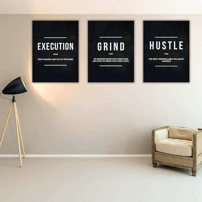 Success Canvas Painting Wall Art Quote Motivational Wall Art Execute Wall Decor 3 Pieces Black Poster Positive Inspirational Framed Artwork Prints Picture for Living Room Office 60''Wx 28''H