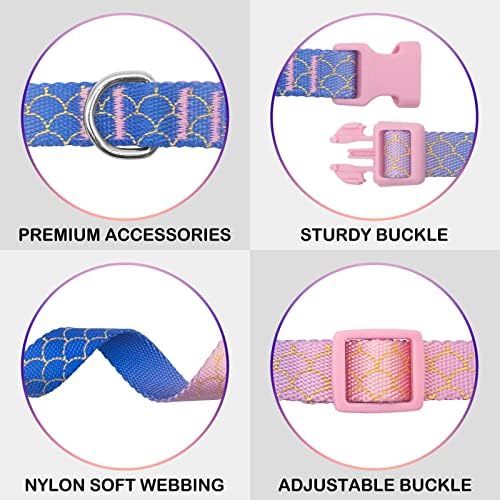 azuza Bowtie Dog Collar Mermaid, Soft & Comfy Dog Collar with Removable Bow Gradient Color Size Adjustable Dog Collars for Medium Dogs