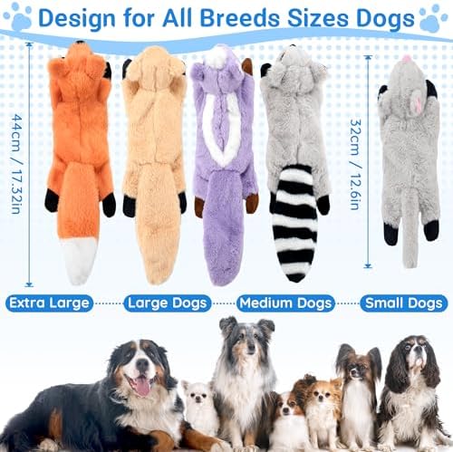 LECHONG 5-Pack Fluff-Free Squeaky Dog Toys - Crinkle No-Stuffing Body & Lightly Filled Head with Treat Hiden Pocket, Dog Toys Bundle for Aggressive Chewers Small Medium Large Dogs to Keep Them Busy