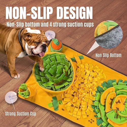 Snuffle Mat for Dogs, Cats and Small Pets, 34"X 19" Large Dog Snuffle Mat with Squeaky Plush Carrot Toy, Interactive Dog Puzzle Mat for Mental Stimulation and Boredom Buster…