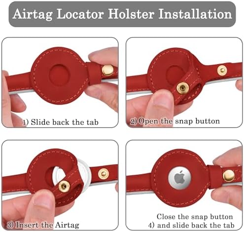 OOPSDOGGY Rolled Leather Dog Collar with Airtag Holder - Reflective Round Airtag Dog Collar - Soft Tracking Pet Collar for Small Dogs Puppy Cats Kitten (Red, XS, 8"-11")