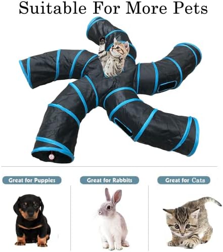 Cat Tunnel,5 Way Large Collapsible Tunnels Tube Upgrade with 6 Peek Hole,S-Shaped Maze House Play Toy Interactive Cat Toy for Cat Kitten Kitty Rabbit