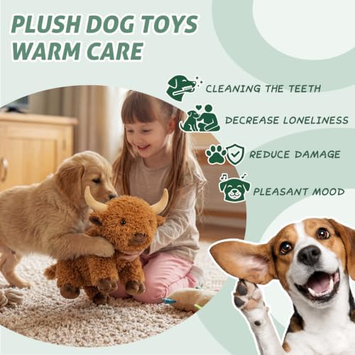 Thenshop Squeaky Dog Toys, Highland Cow Dog Toys for Small Medium Chew Stuffed Push Toy Puppy Fetch Teething Chewing Interactive to Keep Them Busy Highland Cow Birthday Gifts