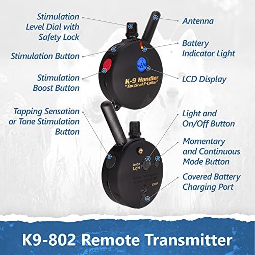 Educator K9-802 Two Dogs K9 Handler Professional E-Collar Training Collar with Remote - Up to 1 Mile Range, Waterproof, Rechargeable, 100 Stimulation Levels, Vibration, Tone, 33-Inch Bungee Collar
