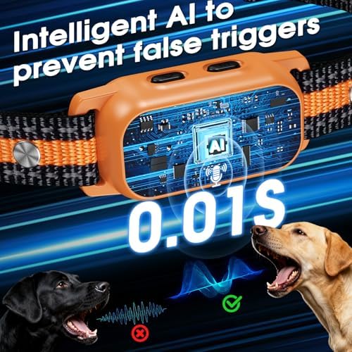 No-Shock Dog Bark Collar, Humane Vibration/Beep Training Mode Only | Smart Anti Barking Collar with Detection Chip, Auto Safety Shut-off & 8 Sensitivity Levels, Type-C Fast Charging & Waterproof