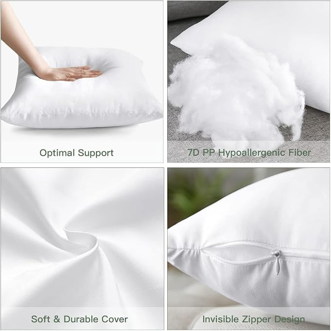 OTOSTAR Pack of 4 Throw Pillow Inserts, 16 x 16 Square Cushion Inner Soft Fluffy Plump Stuffer Cushion Pads White Decorative Pillow Inserts