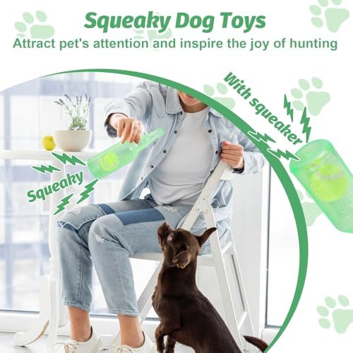 Green Water Bottle Dog Toy,Crunchnplay Bottle Toy for Dogs,Floating Dog Chew Toys,Squeaky Dog Toys for Aggressive Chewers,Dog Toy Water Bottle Cruncher,Interactive Dog Toys for Small Dogs Boredom