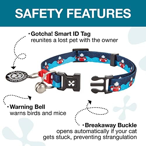 Max & Molly Fun & Whimsy Cat Collar w/Jingle Bell, Breakaway Safety Buckle, Adjustable Sizing & Smart ID Personalized Tag for Girl or Boy Cats/Kittens, Frenzy The Shark Design