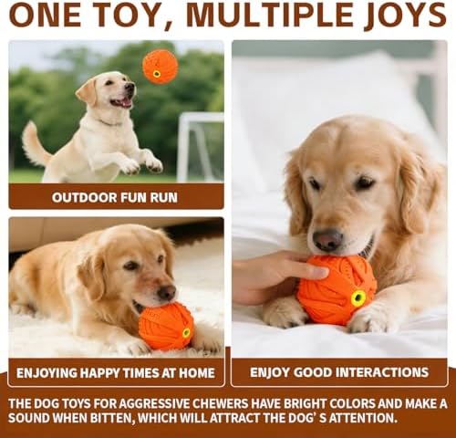 LaRoo Squeaky Dog Ball Toy, Durable Natural Rubber Squeaker Ball Floating Throwing Training, Teeth Cleaning Chew Toy for Pet Small Medium Large Dogs (3.5In Orange)