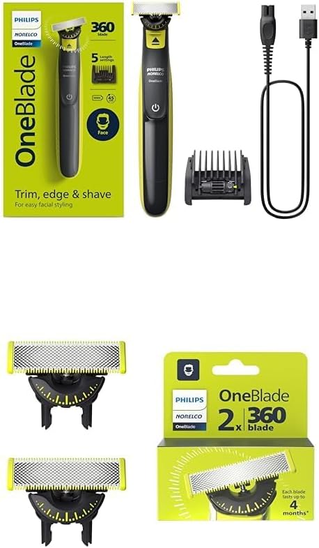 Philips Norelco OneBlade 360 Hybrid Electric Trimmer & Shaver with Replacement Blades, Frustration Free Packaging