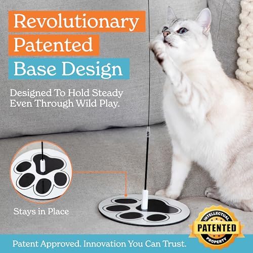 Interactive Cat Toys for Indoor Cats - 6 Feathers 3 Worms Double Sided Suction Cup - Round Base Teaser Wand - Self Play Bird Hunting - Bored Adult Feline Solo Activity - Kitten Juguetes para Gatos