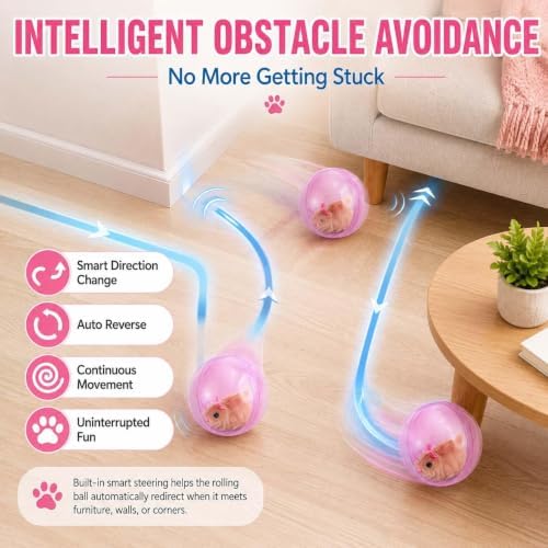 Self-Rolling Interactive Cat Ball Toy, Automatic Moving 360° Electric Pet Rolling Ball with Smart Obstacle Avoidance, Fun Interactive Pet Ball for Cats Dogs Chasing, Realistic Plush Animal Inside，B