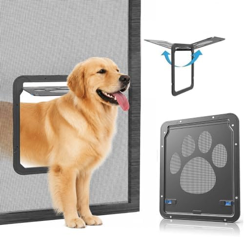 Large Dog Door for Screen Door, Lockable Doggy Door for Sliding Door, Automatic Closing Doggie Pet Screen Door, Build in Large Cat Screen Door