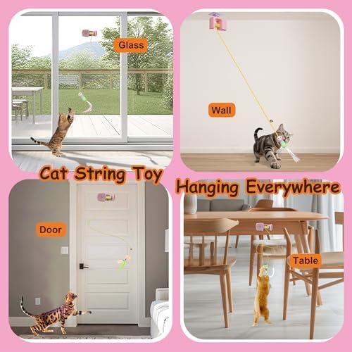 Automatic Interactive Hanging Rope Cat Toy,3 Feather Refills,Pink