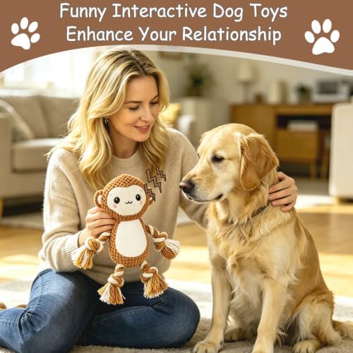 Plush Squeaky Chew Toy for Small Medium Large Dog,(Brown Monkey)