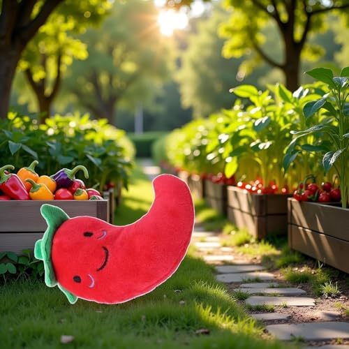 1 Pc Funny Red Fruit Dog Toys, Vegetable Dog Toys Squeaky Plush Chili Eggplant Corn Puppy Toys for Small Dogs,Chili, Nice and Practical