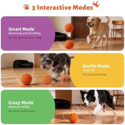 Smart Interactive Dog Toys Ball，Automatic Moving, Bouncing and Rotating,Pet-Safe & Durable E-TPU Material, IPX7 Waterproof, Active Rolling Ball for Puppy Medium Large Dogs, Long Battery Life (Orange)