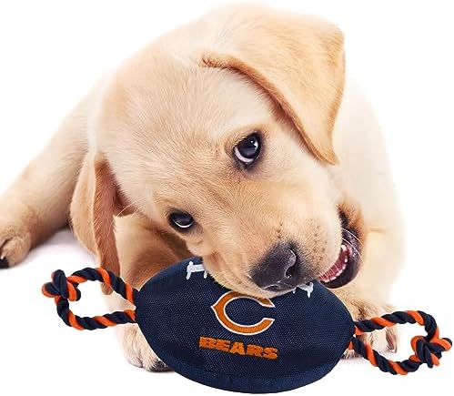 Pets First NFL Chicago Bears Football Dog Toy, Tough Quality Nylon Materials, Strong Pull Ropes, Inner Squeaker, NFL Team Color