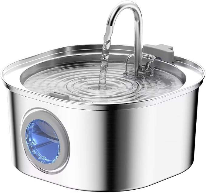 PEKTACO Stainless Steel Cat Water Fountain, 3.2L Drinking Fountain for Pets | Cat water dispenser, dishwasher safe, with triple filtration, quiet pump, and visible water window for cats and small pets