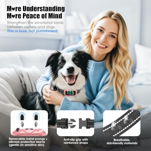 Bark Collar for Small Medium Large Dogs with 5 Training Modes, Pink | AI Bark Recognition, Effective Anti Barking Device with 5 Sensitivity Levels, Rechargeable IP67 Waterproof Anti Bark Collar
