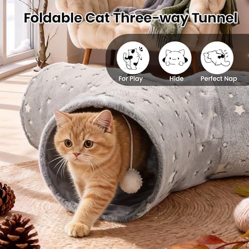 Tempcore 3-Way Cat Tunnel Toy, Collapsible, Self-Luminous Tube for Cats