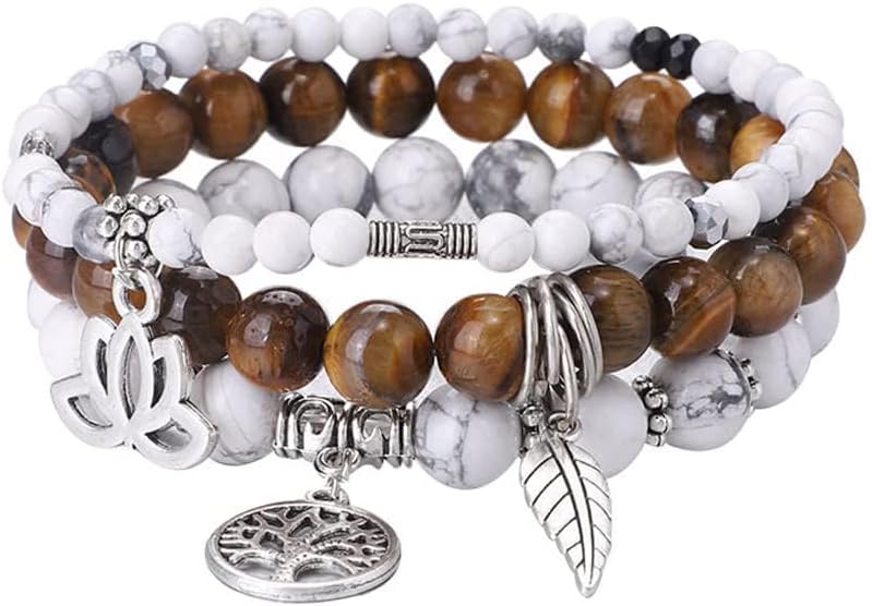 UEUC Tree of Life Yoga Healing Stone Bracelets,Multilayer Lotus Chakra Stone Reiki Bracelet Sets,Anxiety Crystal Natural Stone,for Women Stress Relief