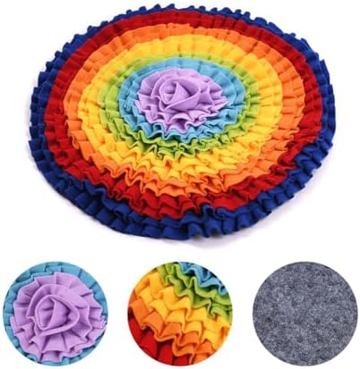 Dog Snuffle Mat Interactive Round Shape Sniff Feeding Food Mats Pet Foraging Treat Dispenser Toy Slow Feeder for Dogs Rabbits (Rainbow)