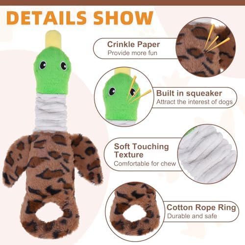 KOOLTAIL Duck Dog Toys, Tough Plush Dog Chew & Squeaky Toys with Crinkle Paper, Interactive Training & Tug of War Puppy Teething Toy for Indoor Outdoor Play, Soft Pet Toy for Small Medium Large Dogs