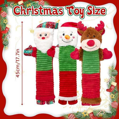 Christmas Squeaky Dog Toys with Crinkle Paper,No Stuffing Dog Toy for Large Dogs,Christmas Puppy Teething Toys to Keep Them Busy, Plush Interactive Long Lasting Chews for Aggressive Chewers